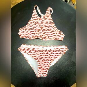 C Apparel Women’s Orange & White Wave Print Bikini Size L.